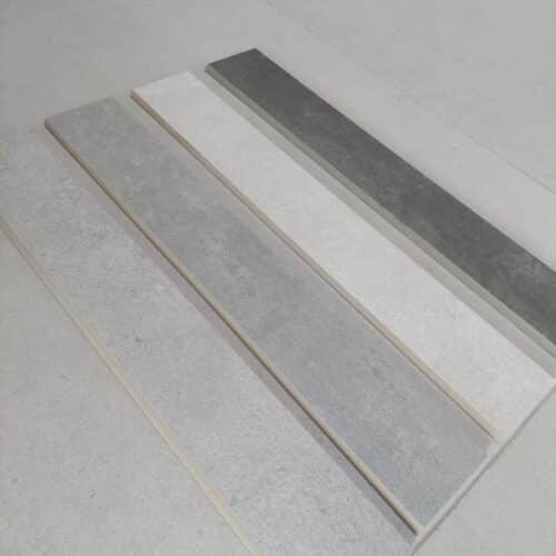 Geotiles Ground Sokkelfliser 9x60 cm – Matchende farver til Ground fliser (Perla, Gris, Marengo, Arena)